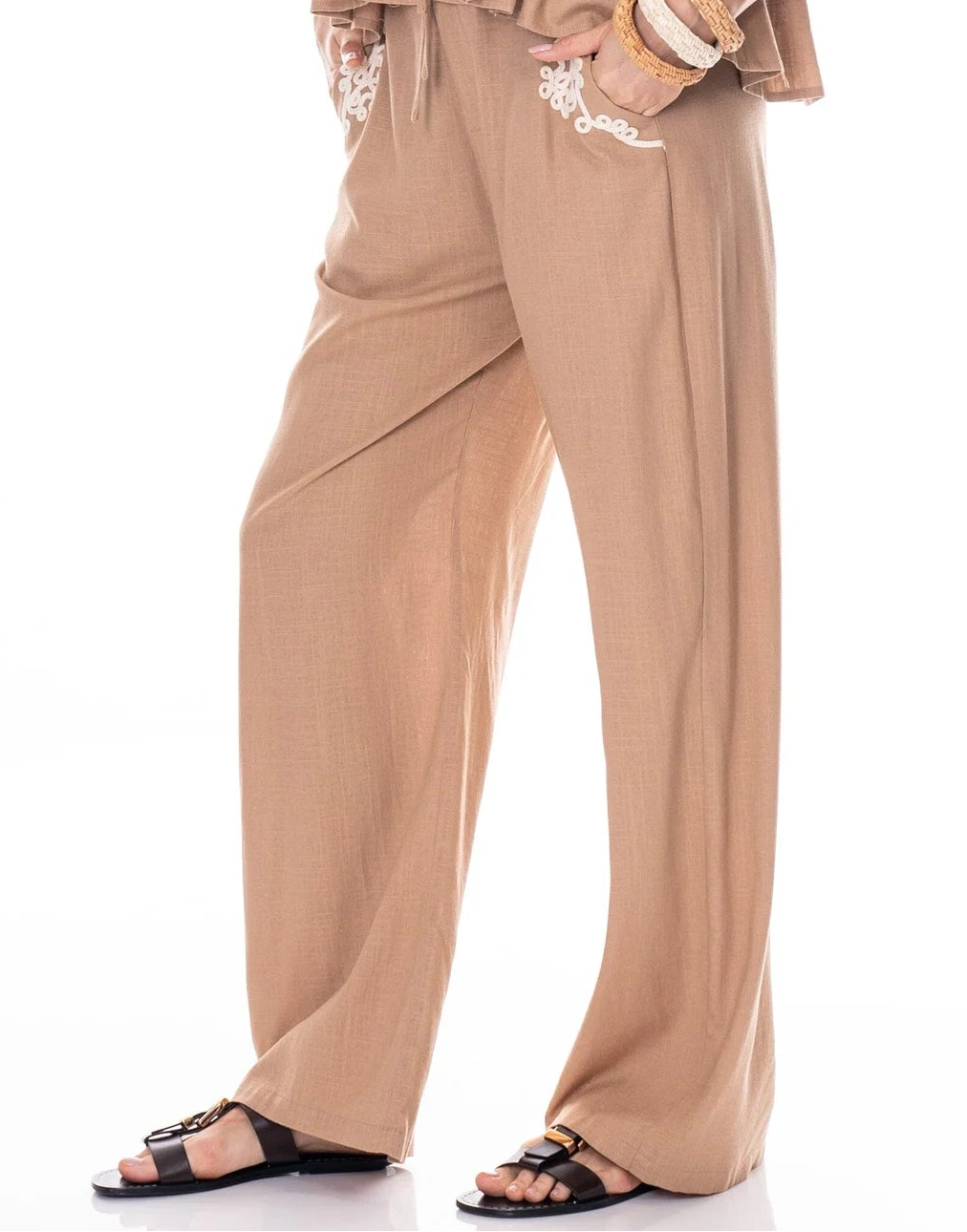 Galita Linen Blend Trousers – Zipper and Button Fly, Relaxed Wide Leg