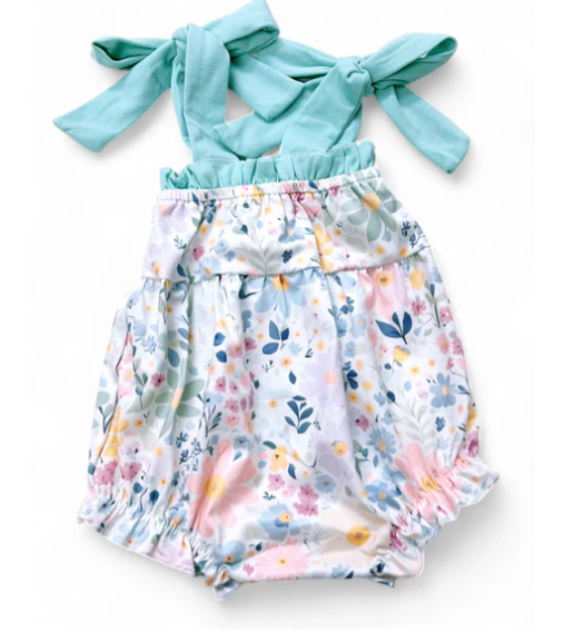 Pastel Bloom Bow-Tie Bubble Romper