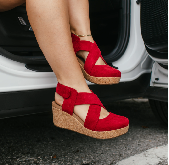 Corkys Case Closed – Dark Red Faux Suede