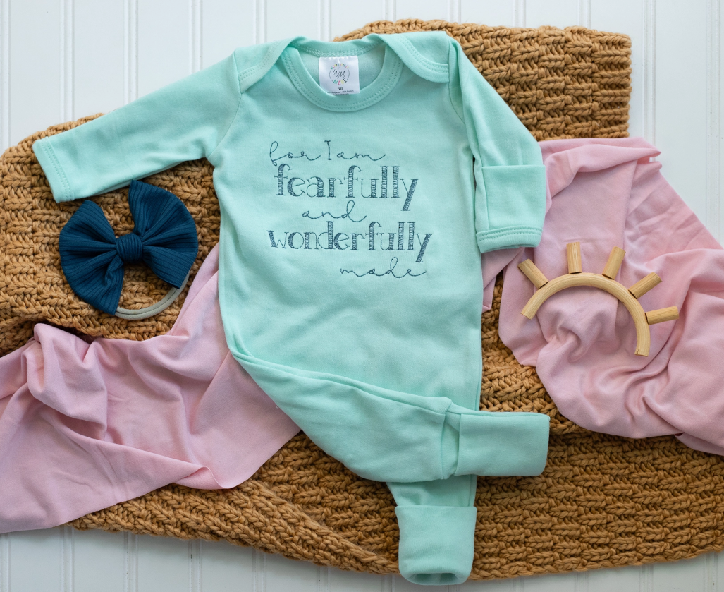 “Fearfully & Wonderfully Made” Mint Infant Onesie