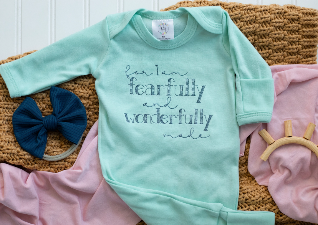 “Fearfully & Wonderfully Made” Mint Infant Onesie