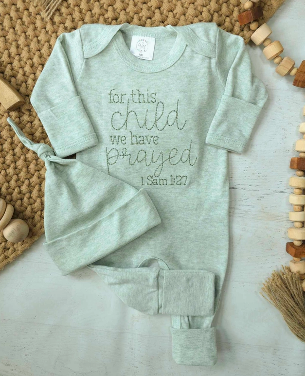 For This Child We Have Prayed — Sage Embroidered Romper (1 Sam 1:27)