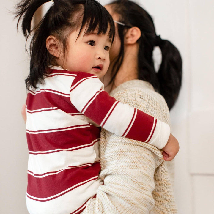 Burt's Bees Baby - Rugby Peace Stripe Baby Boy Jumpsuit - Brick Red