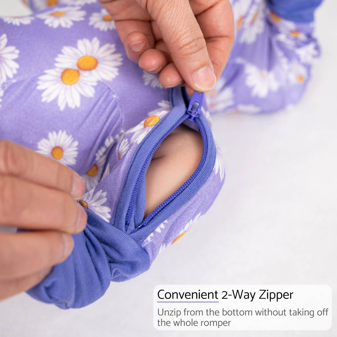 Beautiful Daisy Baby Bamboo Pajamas, 2-Way Zipper Romper