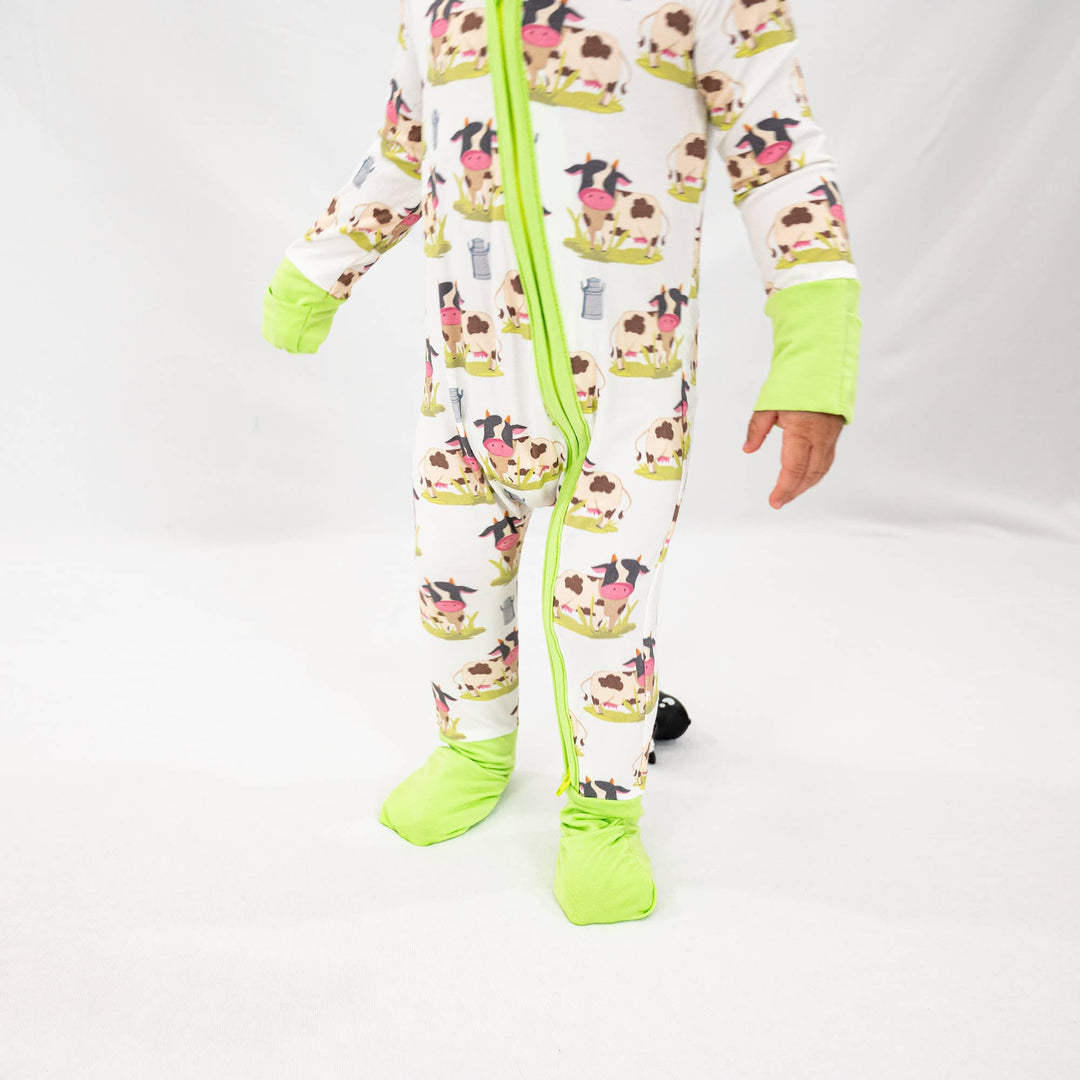Moo Moo Here Baby Bamboo Pajamas , 2 Way Zipper