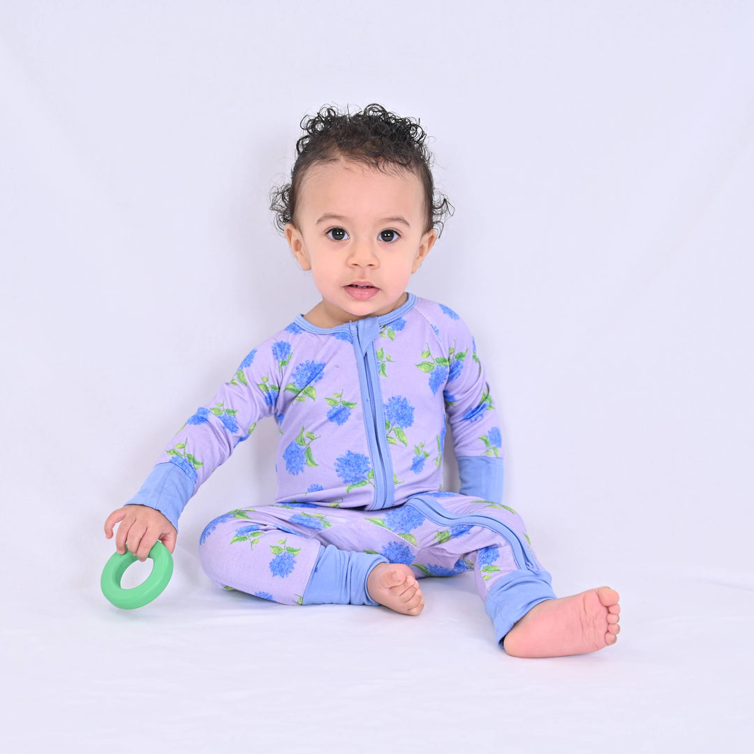 You Had Me At Hydrangea Baby Bamboo Pajamas, 2 Way Zipper