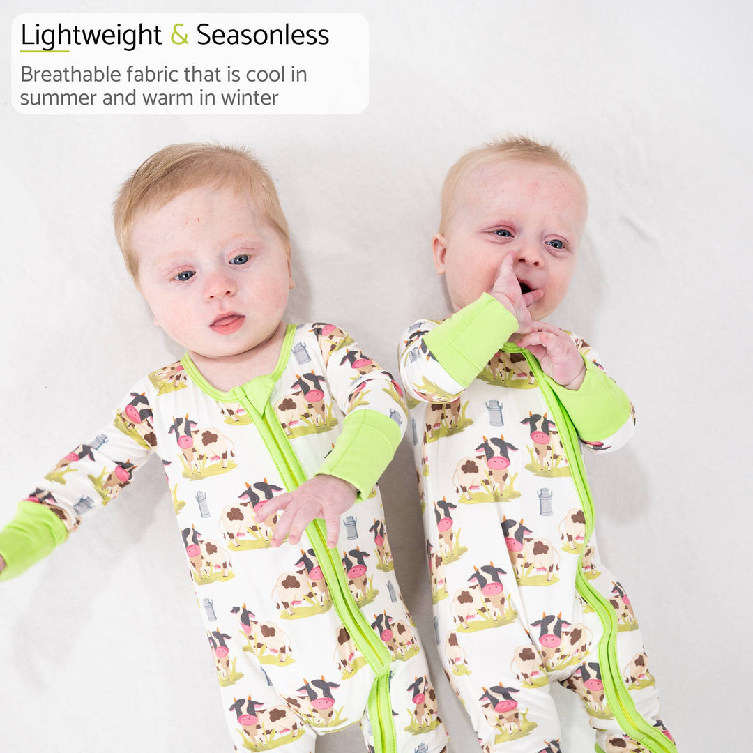 Moo Moo Here Baby Bamboo Pajamas , 2 Way Zipper