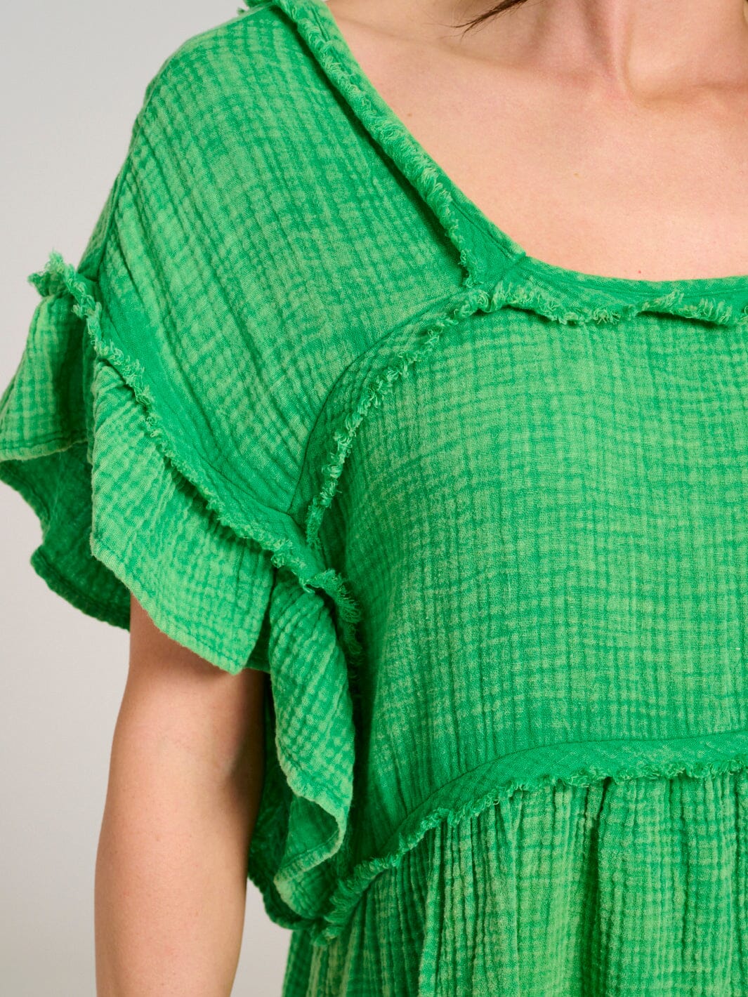 Bibi Green Textured Ruffle Sleeve Mini Dress