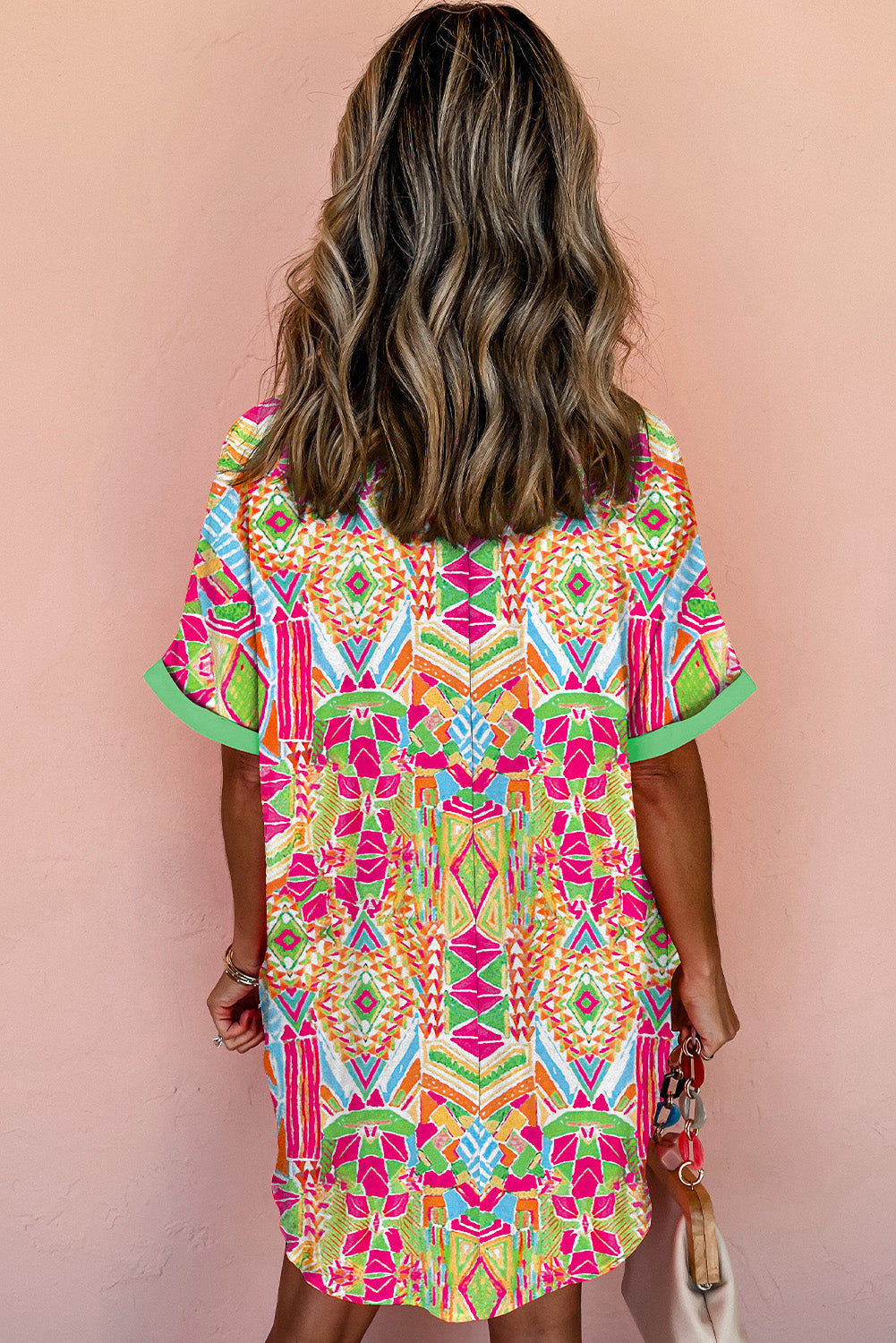 Geometric Neon Print Contrast Short Sleeve Shirt Dress