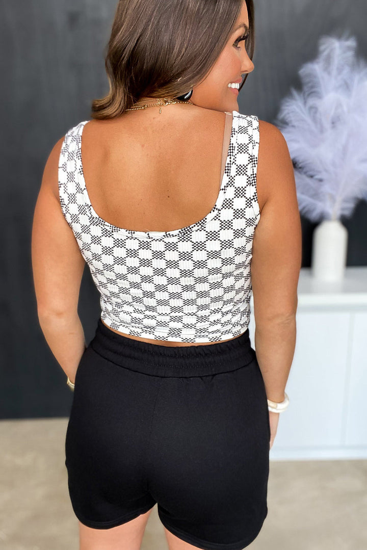 Checkerboard Print Cropped Tank Top