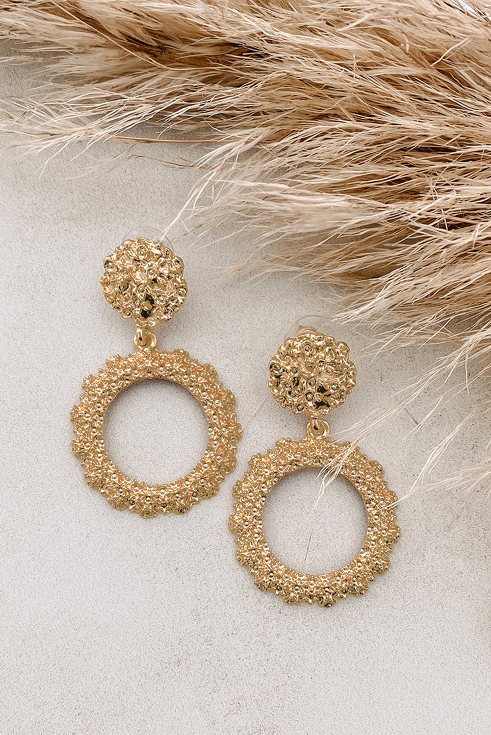 Gold Tone Glitter Circle Dangle Pierced Earrings