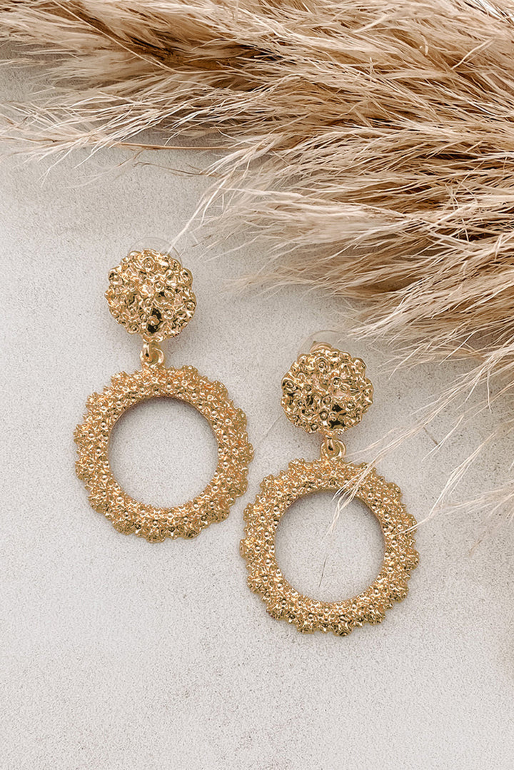 Gold Tone Glitter Circle Dangle Pierced Earrings