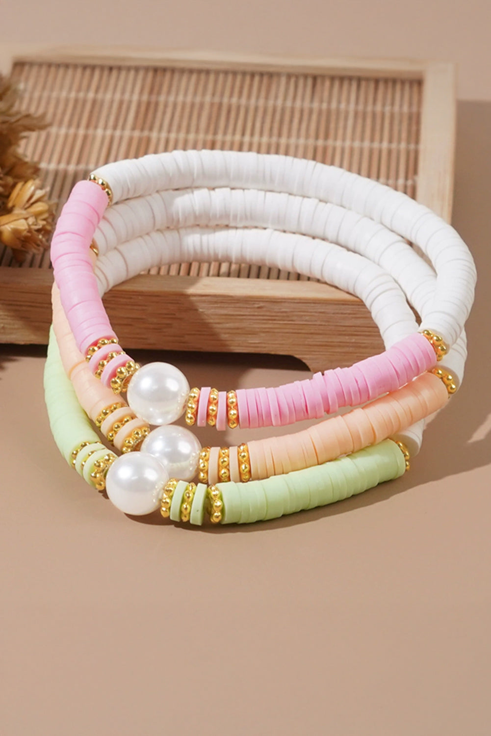 Pastel 3 Piece Stacking Stretch Bracelet Set with Faux Pearls
