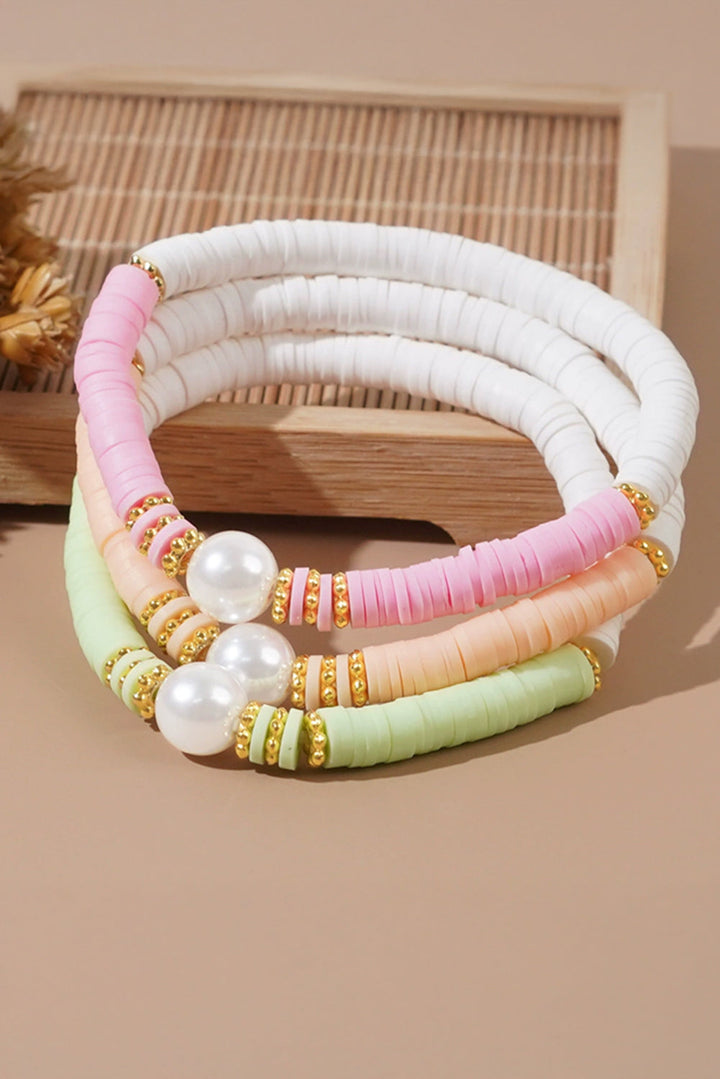 Pastel 3 Piece Stacking Stretch Bracelet Set with Faux Pearls