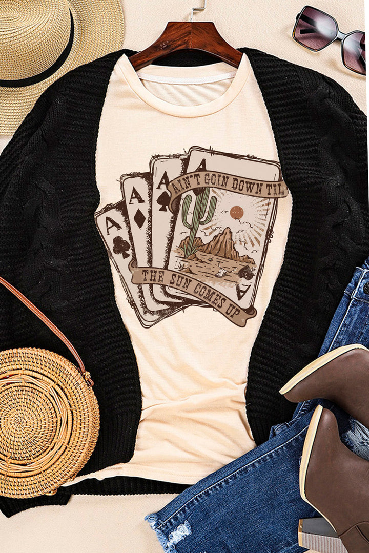 Creamy Beige 'Ain't Goin Down Til The Sun Comes Up' Aces Western Poker T-Shirt
