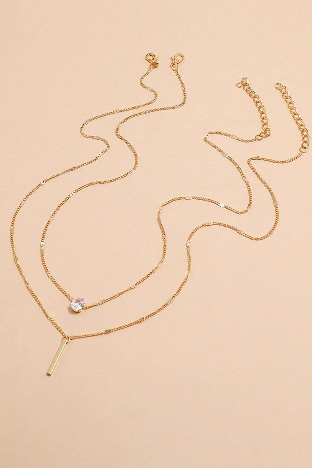 Gold Plated Layered Rhinestone Pendant Necklace