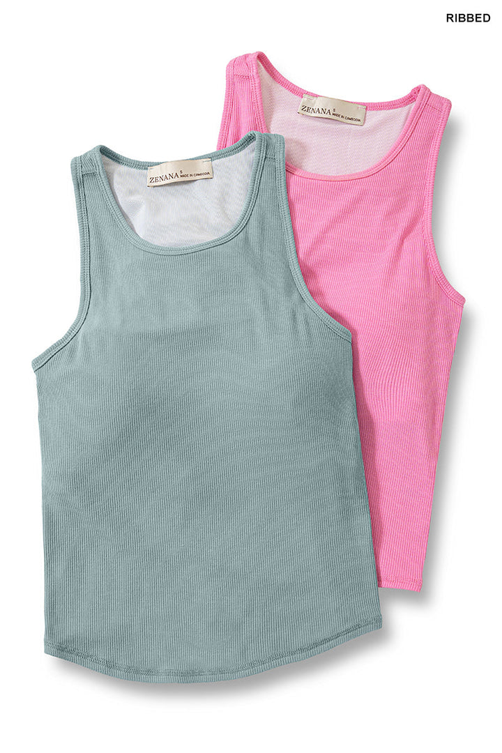 Racer Back Ribbed Tank Top With Removable Bra Pads- Choose A Color