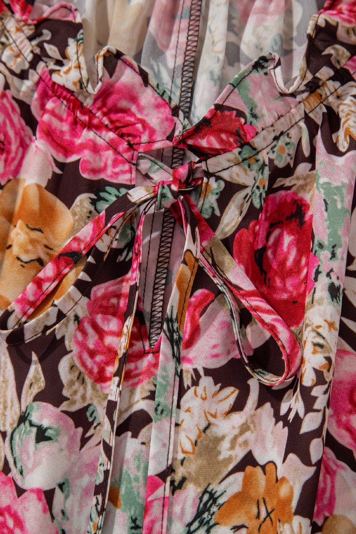 Floral Print Ruffle Collar Short Sleeve Blouse