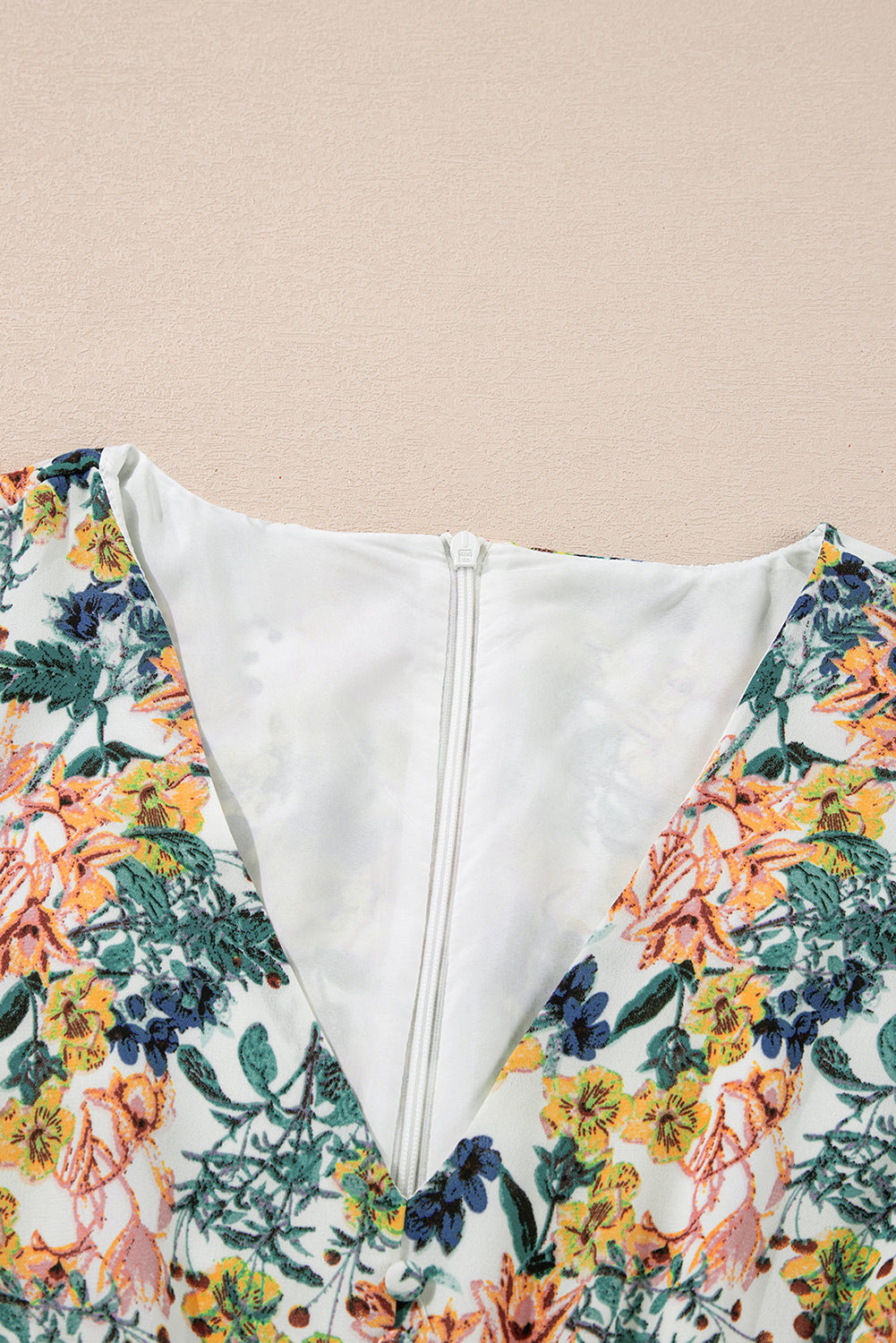 Floral V Neck 3/4 Sleeve Elastic Waist Ruffled Dress