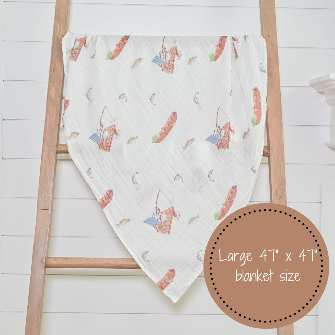 Gone Fishing Muslin Cotton Swaddle Baby Blanket