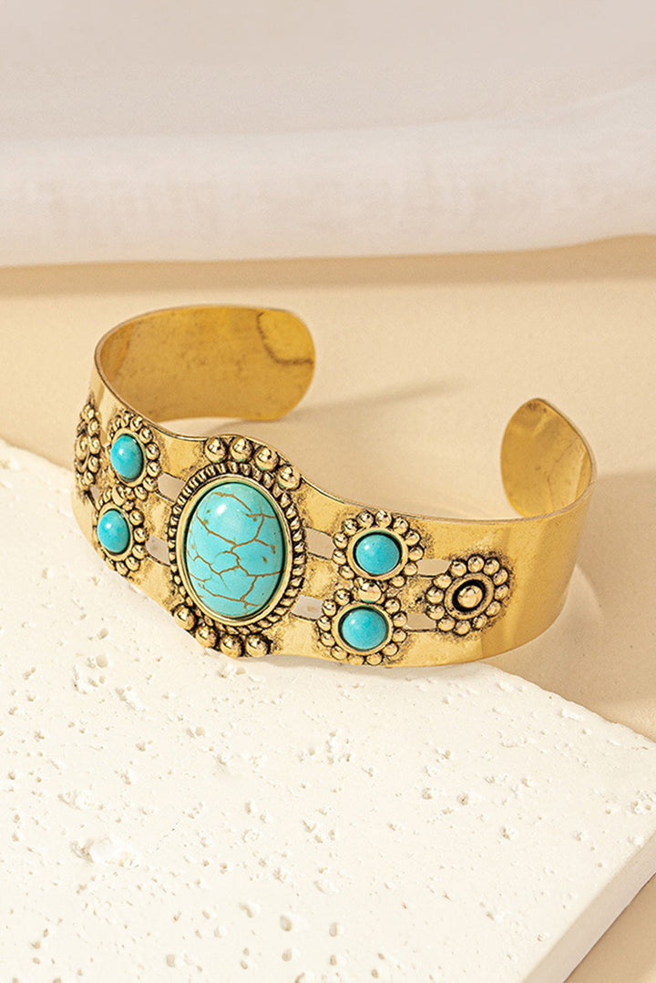 Gold Tone Vintage Boho WEstern Faux Turquoise Cuff Bracelet