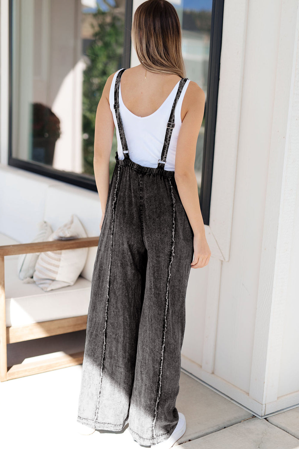 Easy Days Charcoal-Wash Wide-Leg Denim Overalls