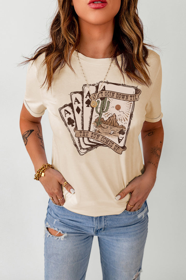 Creamy Beige 'Ain't Goin Down Til The Sun Comes Up' Aces Western Poker T-Shirt