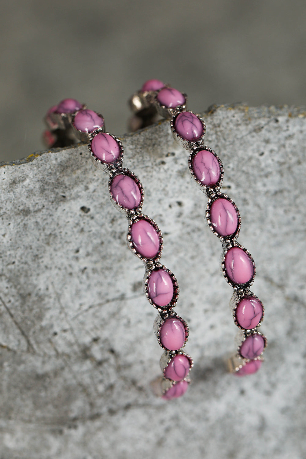 Pink Scalloped Faux Gem Inlay Hoop Pierced Earrings