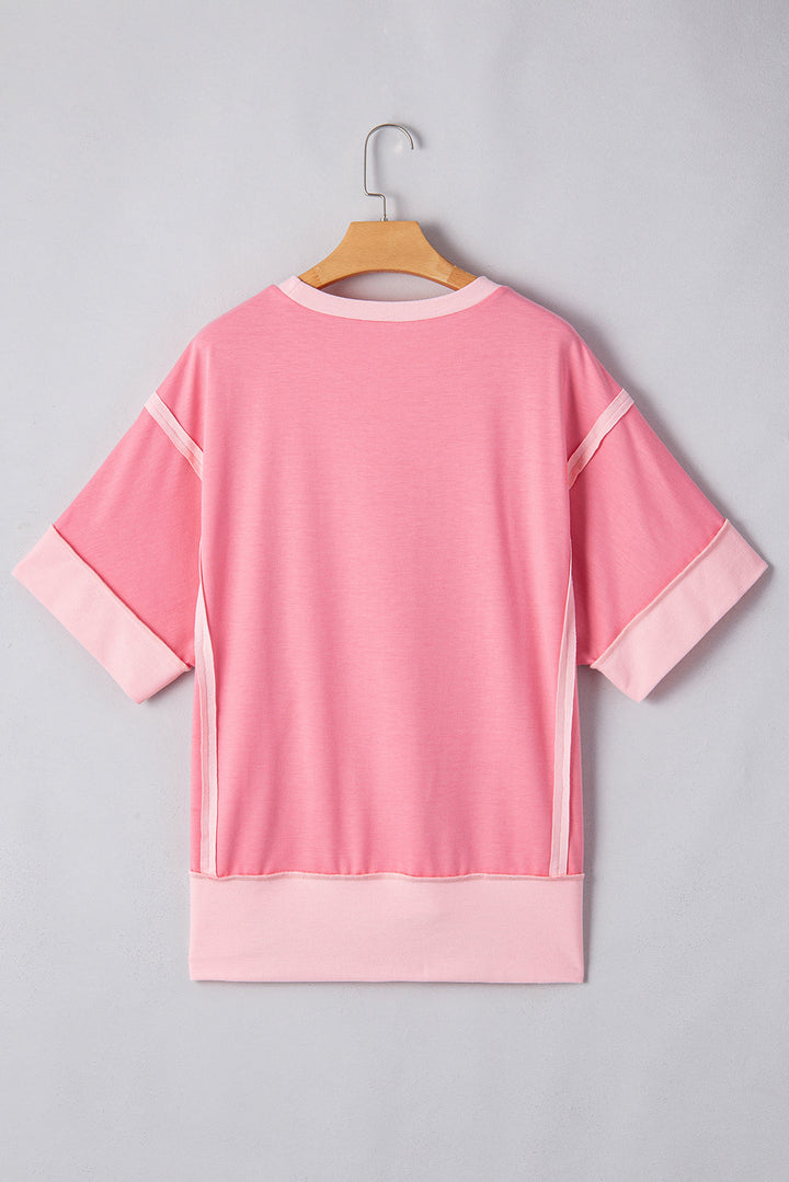 Rose Blossom Half Sleeve Raw Seam High Low Side Split Top