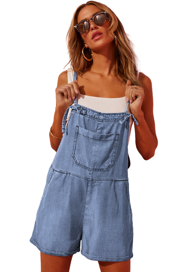 Grommet Tie Straps Casual Blue Denim Romper