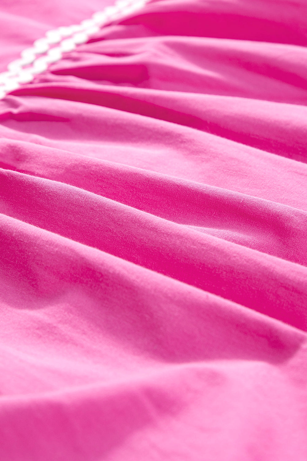 Hot Pink Ric Rac Trimmed Flutter Sleeve V Neck Tiered Dress