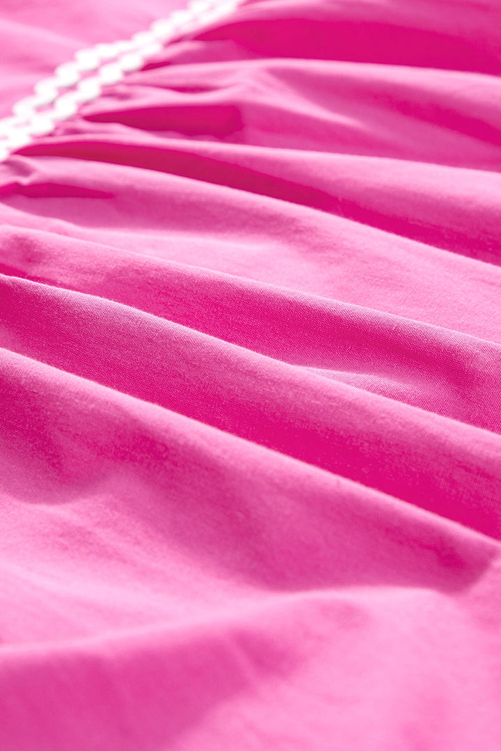 Hot Pink Ric Rac Trimmed Flutter Sleeve V Neck Tiered Dress