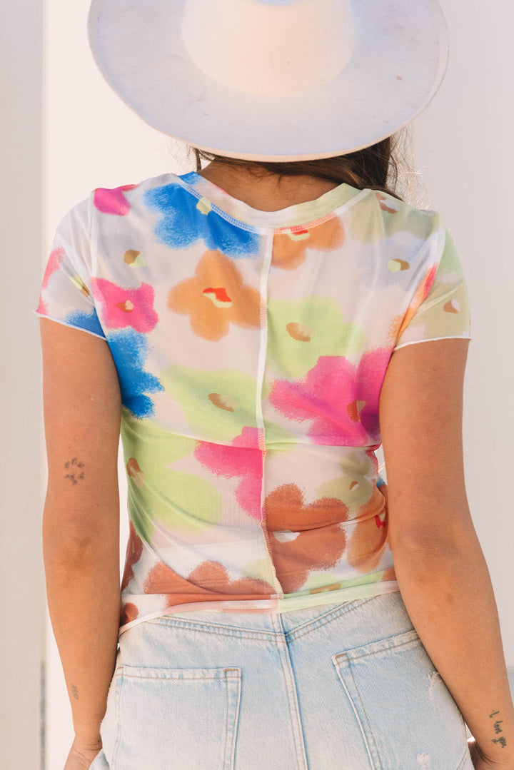 Colorful Floral Mesh Shirt