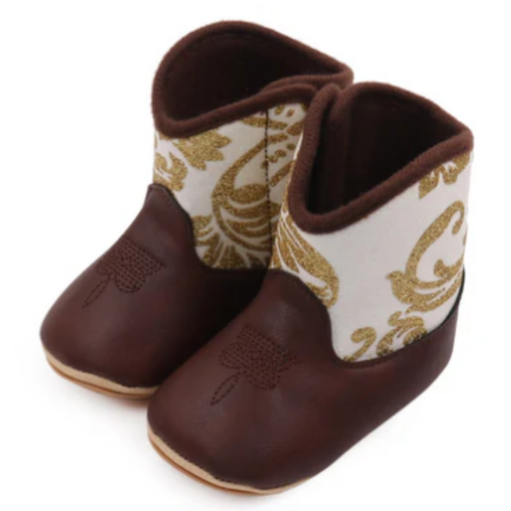 Sparkly Infant Girls Western Boots With Velcro Closure 6-12 Months