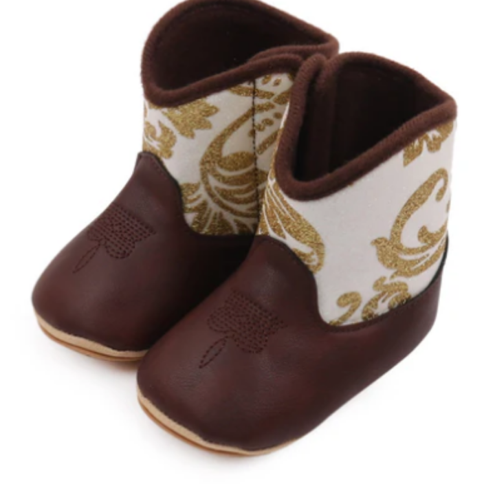 Sparkly Infant Girls Western Boots With Velcro Closure 6-12 Months