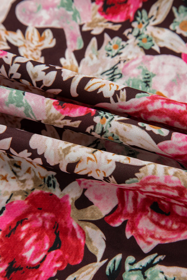 Floral Print Ruffle Collar Short Sleeve Blouse