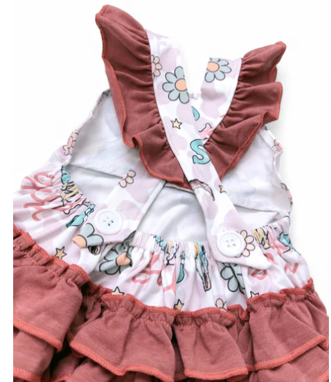 Mams's Girl Ruffle Butt Cow Skull Western Romper