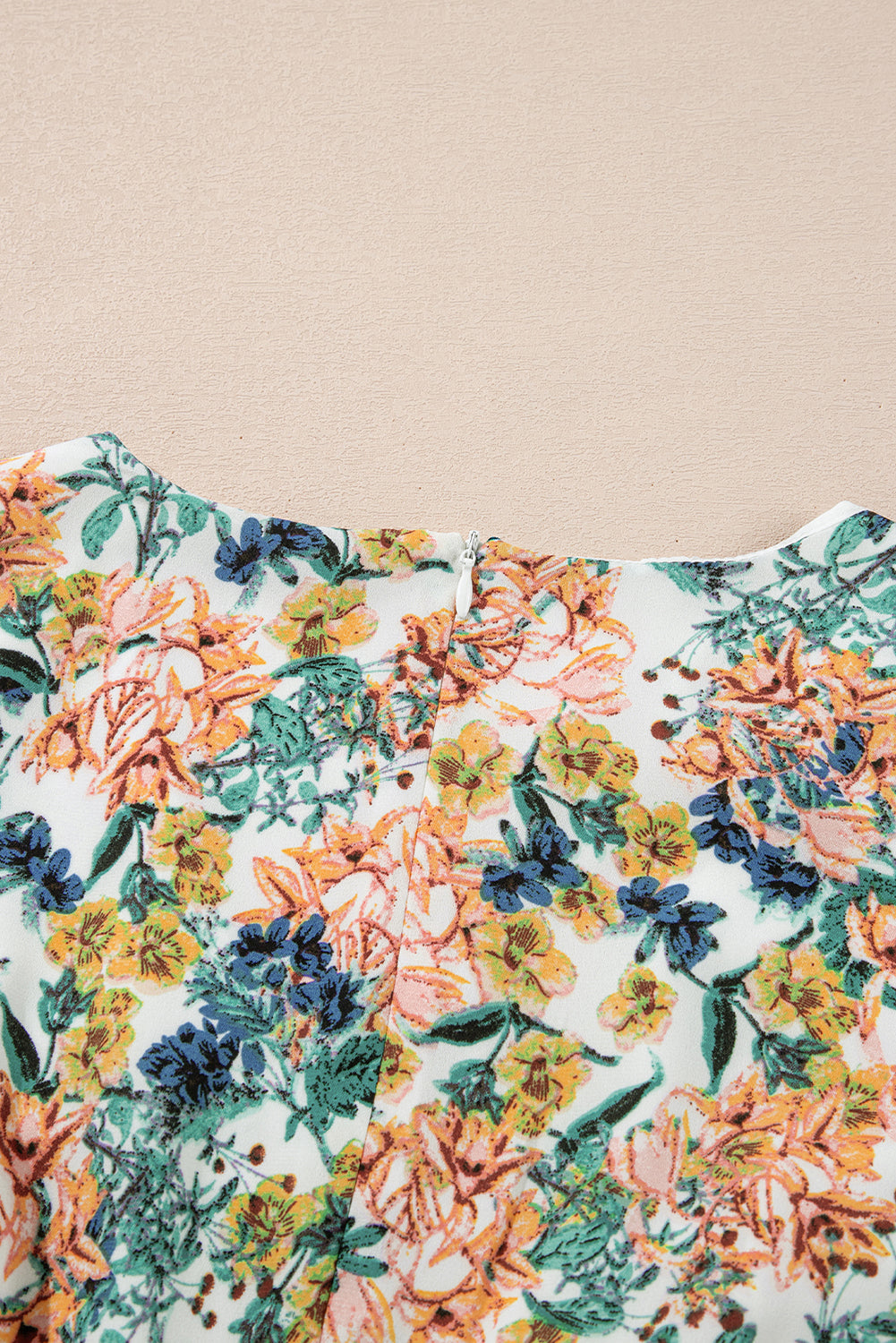 Floral V Neck 3/4 Sleeve Elastic Waist Ruffled Dress