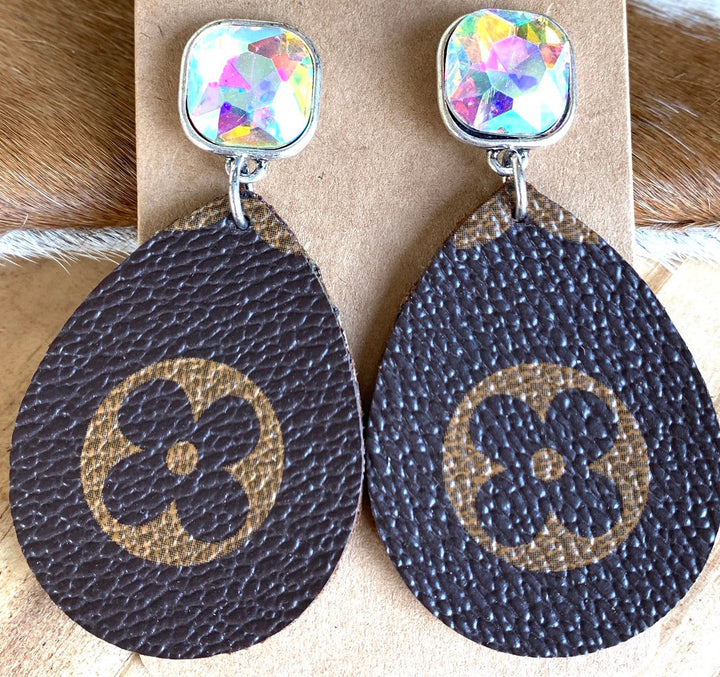 LV Logo Upcycled Teardrop Dangle Earrings