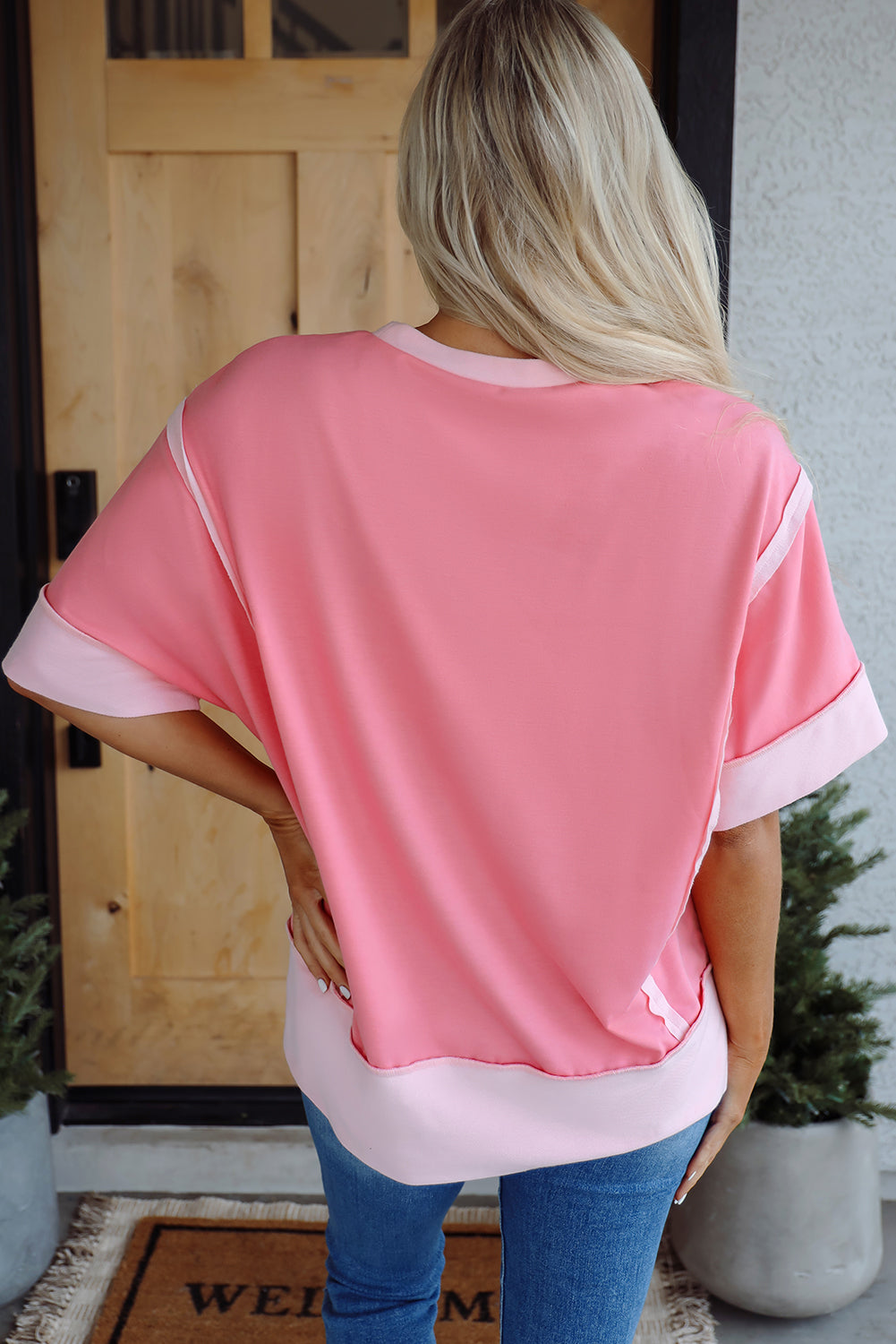 Rose Blossom Half Sleeve Raw Seam High Low Side Split Top