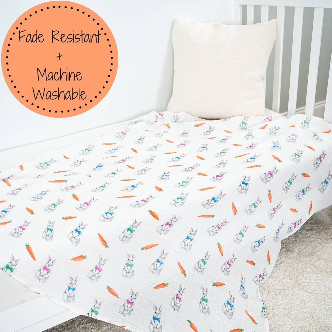 Hippity Hoppity Easter Bunny Muslin Swaddle Baby Blanket