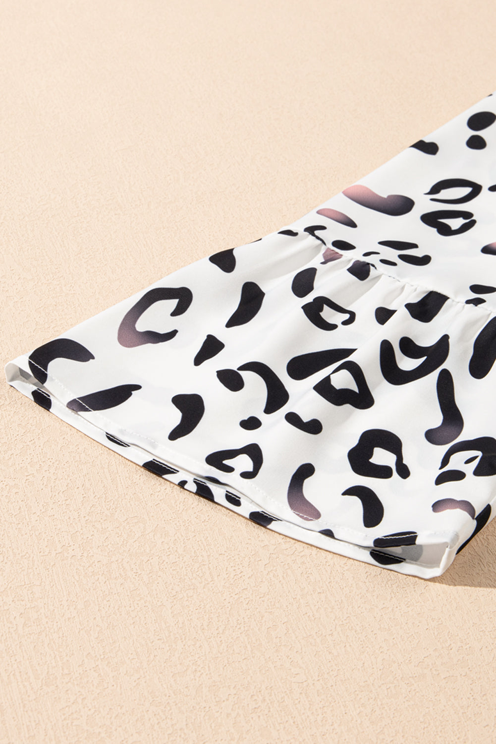 White Leopard Print V Neck Ruffle Sleeve Loose Fit Maxi Dress