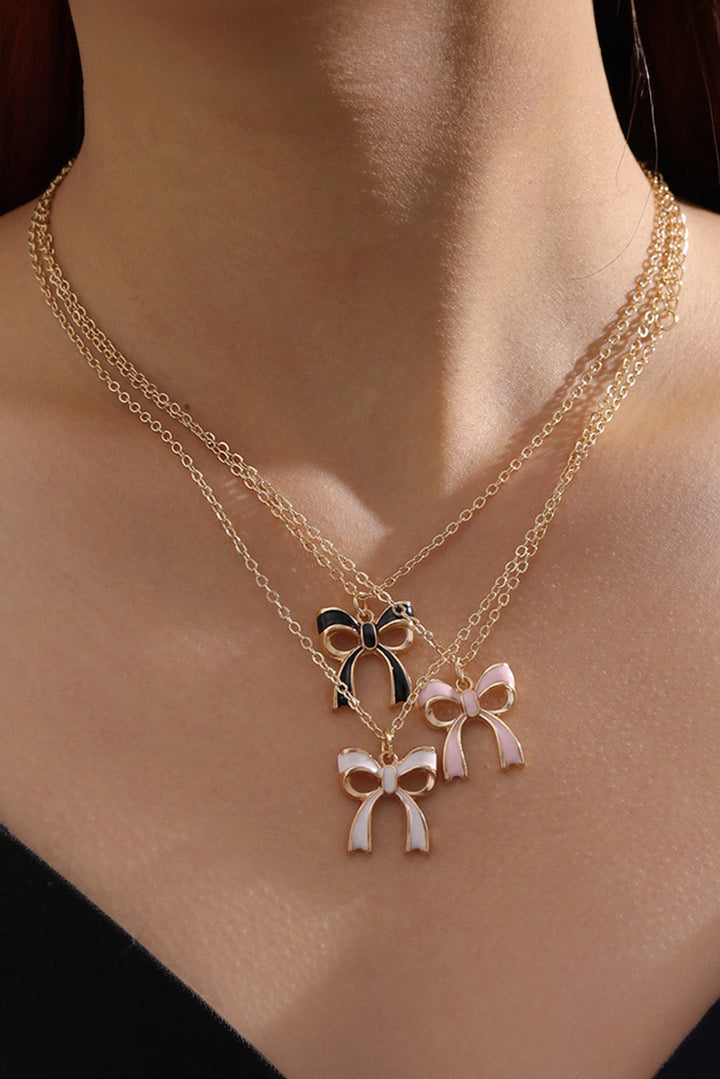 Triple Layered Gold Tone Bow Necklace