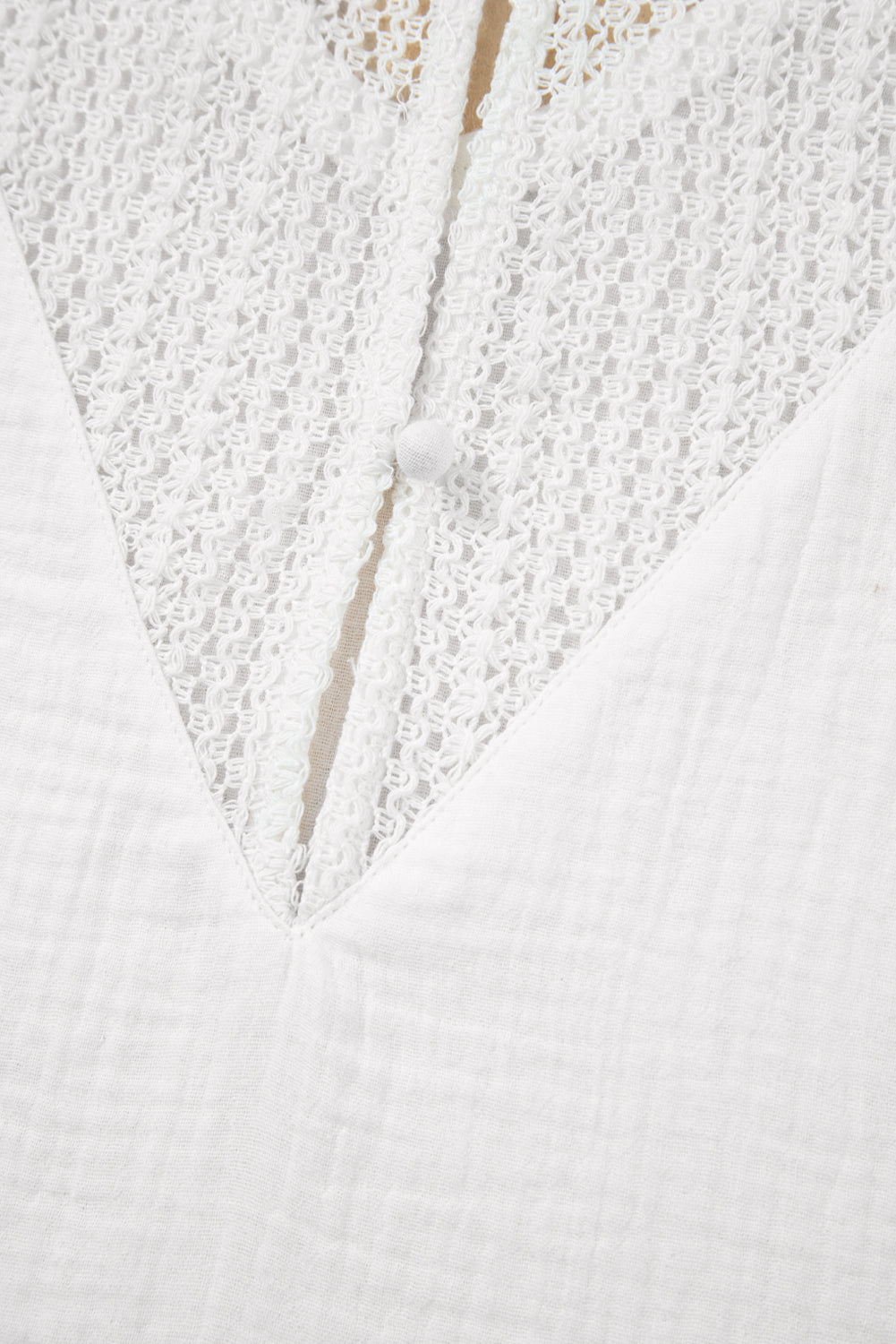 Winter White Lace Back Crochet Button Back V Neck Blouse