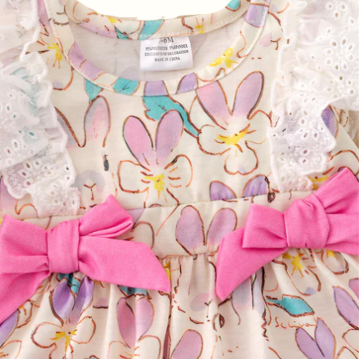 Spring Floral Infant Girls One Piece Ruffle Shoulder Romper and Ruffle Skirt