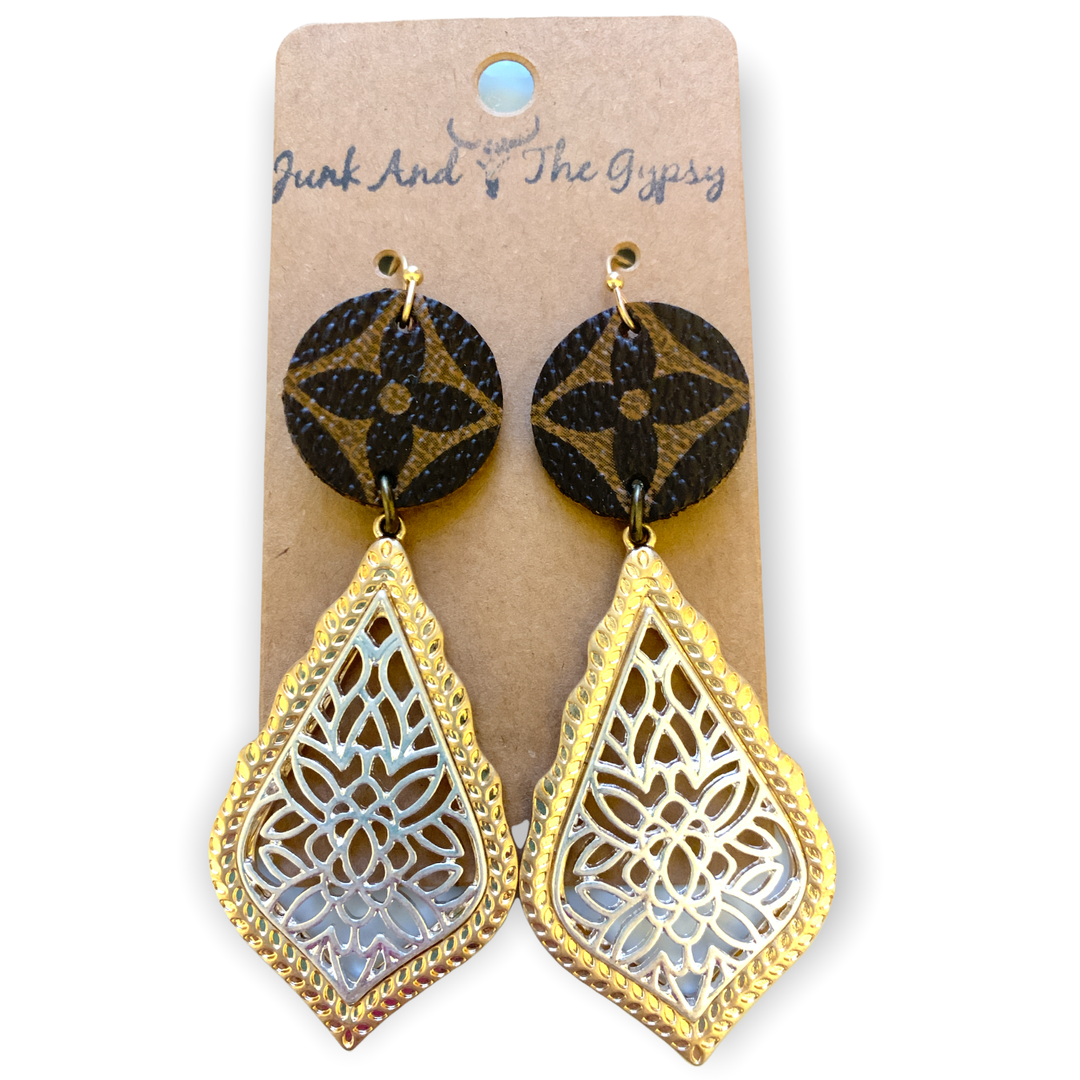 LV Leather Logo Pendant Earrings