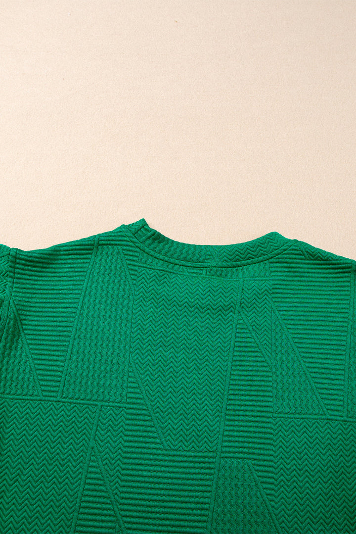 Emerald Green Textured Ruffle Sleeve Top and Drawstring Shorts