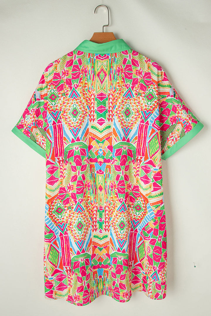 Geometric Neon Print Contrast Short Sleeve Shirt Dress