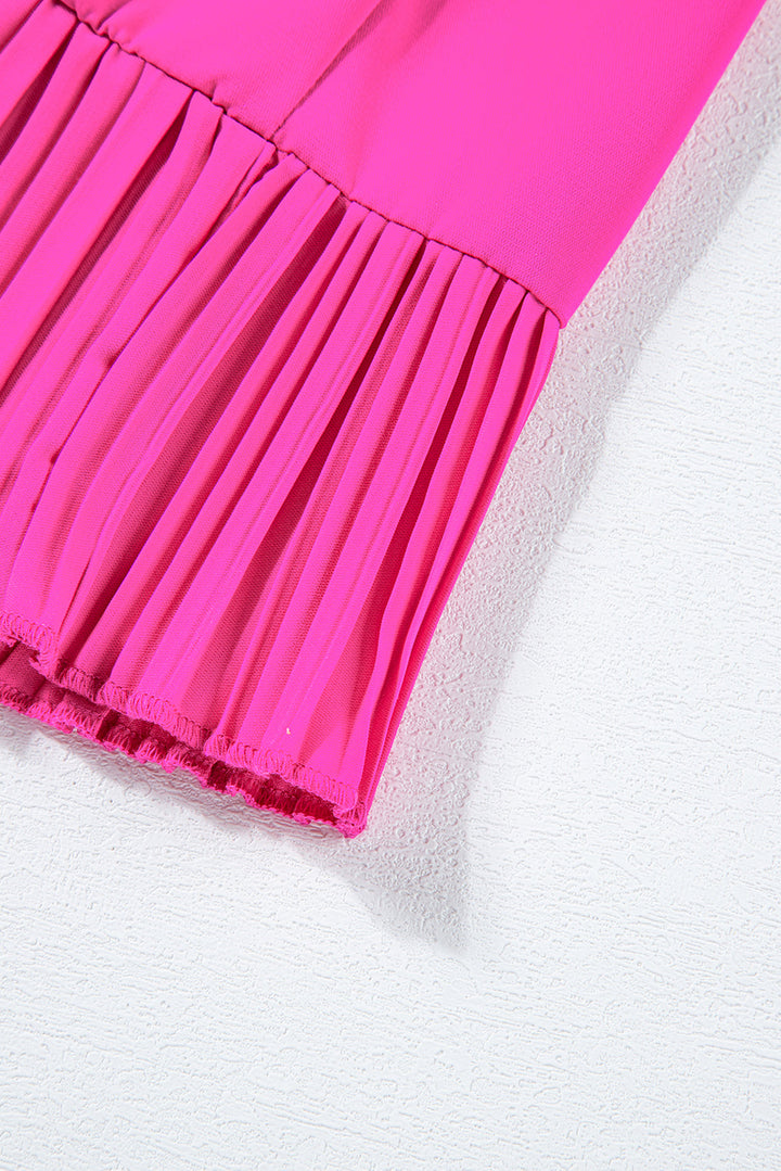 Hot Pink Pleated Layered Flutter Mini Dress