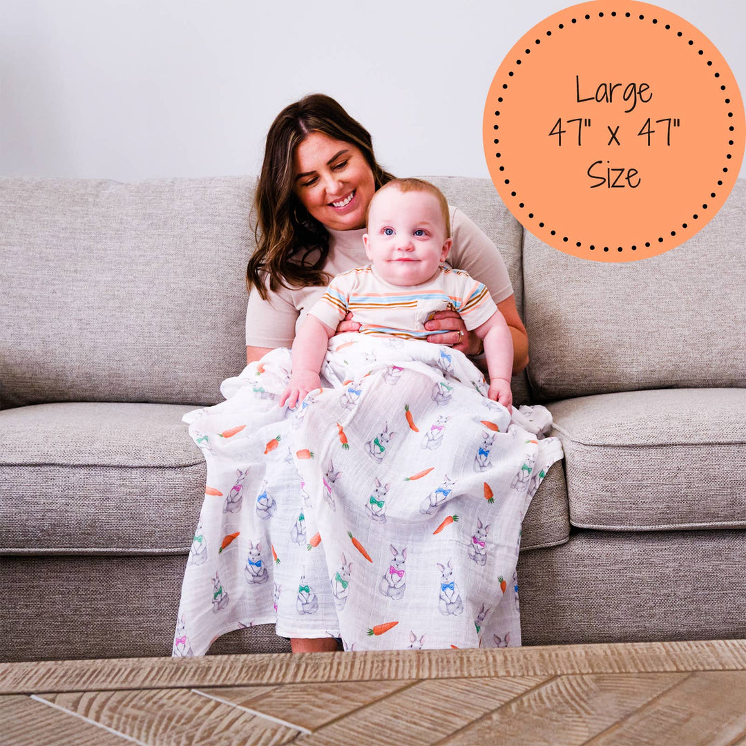 Hippity Hoppity Easter Bunny Muslin Swaddle Baby Blanket